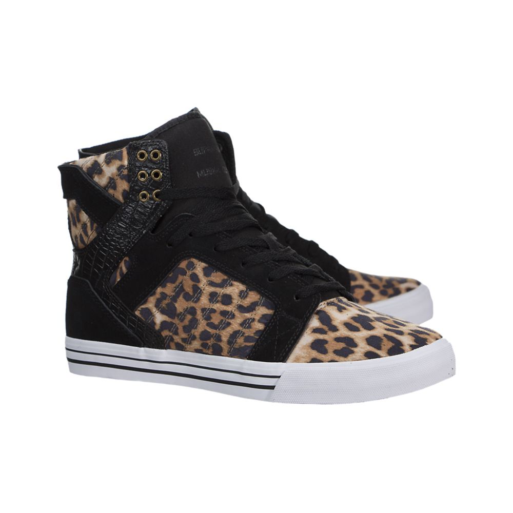 Baskets Montantes Supra SkyTop Leopard Noir Cheetah/Black-White Homme | ZUM-88295038